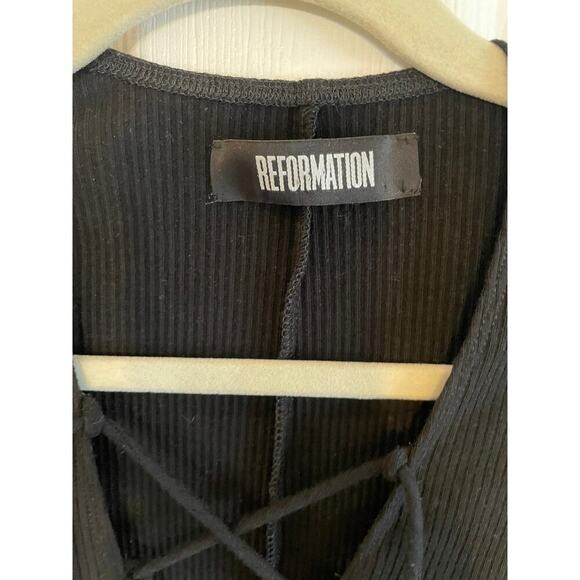 Reformation Edison Dress Black Lace Up Ribbed Long Sleeve size Large - Picture 2 of 12